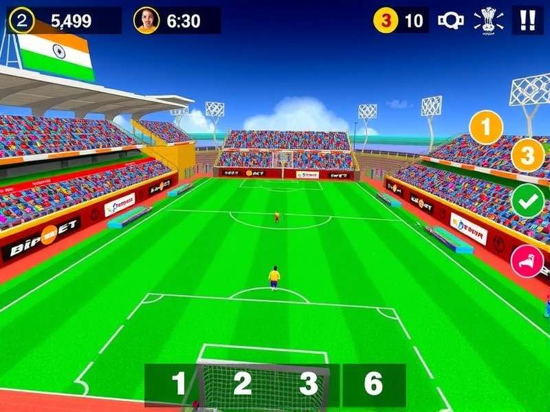 Bollywood Football gameplay screenshot showing Indian-themed stadium